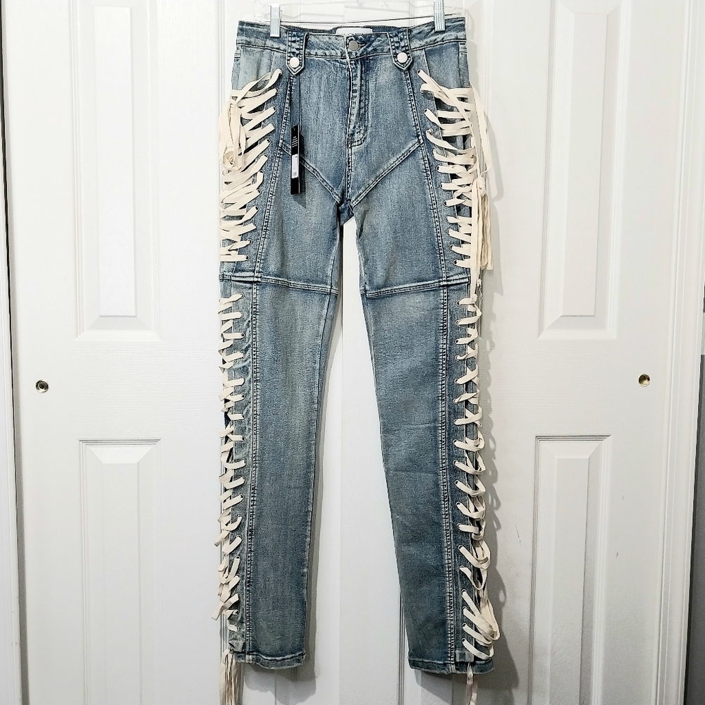 Fashion Nova Jaw Dropper Stretch Lace Up‎ Bootcut Jeans, NWT, Size 11